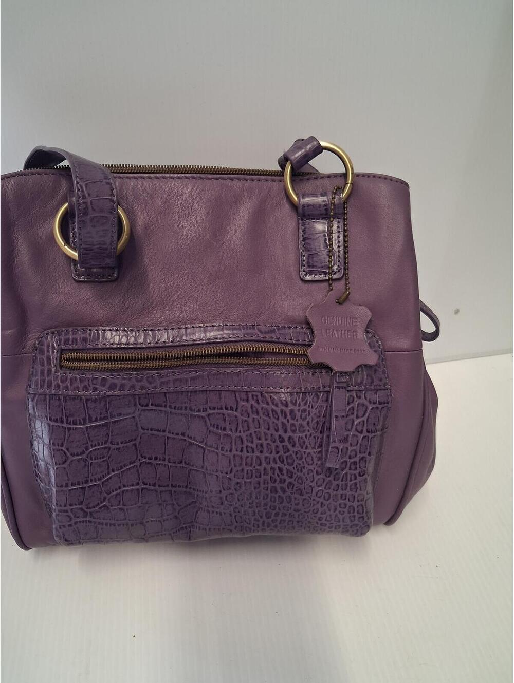 Giani bernini Genuine Leather Purple Shoulder Bag with Crocodile Texture Accent